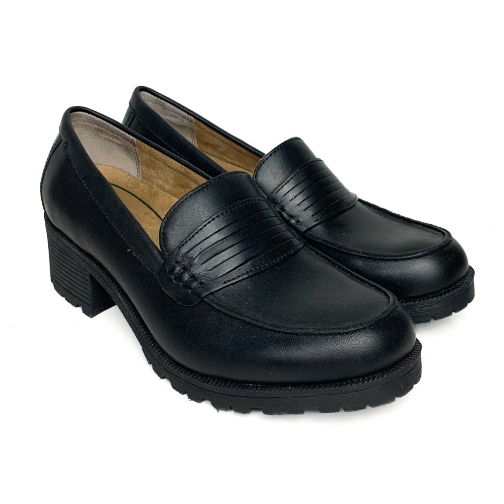Eastland Women Size 9 Newbury Loafer Shoes High Heel Academia Chunky Black